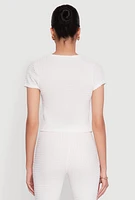 Womens Iris Textured Knit Tie Front Top, White,