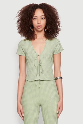 Womens Iris Textured Knit Tie Front Top, Green, Size M