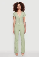 Womens Iris Textured Knit Tie Front Top, Green, Size M
