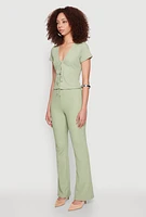Womens Iris Textured Knit Tie Front Top, Green, Size M