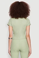 Womens Iris Textured Knit Tie Front Top, Green, Size M