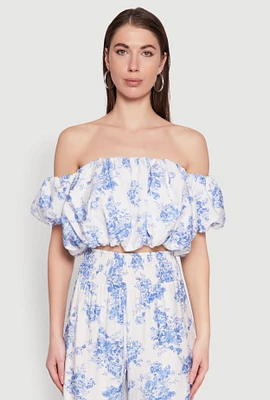 Womens Floral Print Bubble Crop Top, Multi,