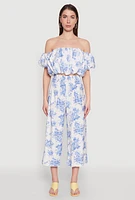 Womens Floral Print Bubble Crop Top, Multi,