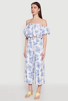 Womens Floral Print Bubble Crop Top, Multi,