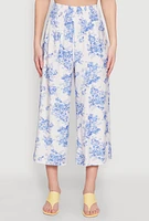 Womens Floral Print Smocked Waist Capris Pants, Multi, Size L