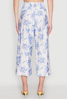 Womens Floral Print Smocked Waist Capris Pants, Multi, Size L