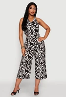 Womens Iris Printed Pattern Cowl Neck Crop Top, Multi, Size L