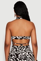 Womens Iris Printed Pattern Cowl Neck Crop Top, Multi, Size L