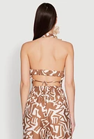 Womens Iris Printed Pattern Cowl Neck Crop Top, Brown, Size L