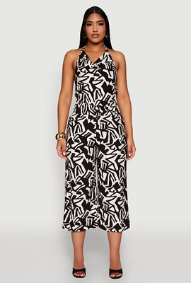 Womens Smock Waist Printed Pattern Culottes, Multi, Size S