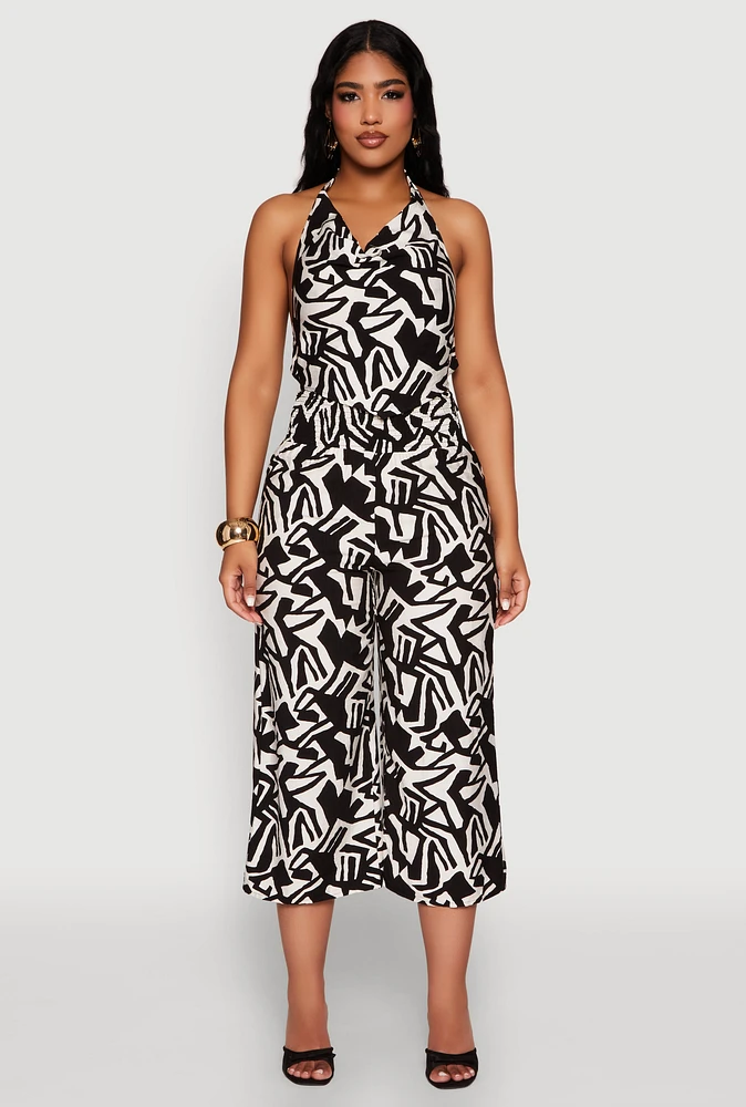 Womens Iris Smock Waist Printed Pattern Culottes, Multi, Size M