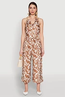 Womens Iris Smock Waist Printed Pattern Culottes, Khaki, Size M