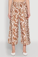 Womens Iris Smock Waist Printed Pattern Culottes, Khaki, Size M