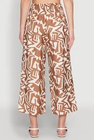 Womens Iris Smock Waist Printed Pattern Culottes, Khaki, Size M
