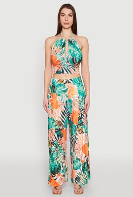 Womens Tropical Print Palazzo Pants, Multi, Size M