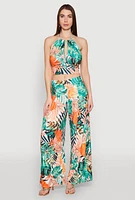 Womens Tropical Print Palazzo Pants, Multi, Size M