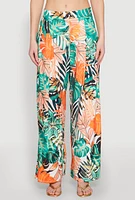 Womens Tropical Print Palazzo Pants, Multi, Size M