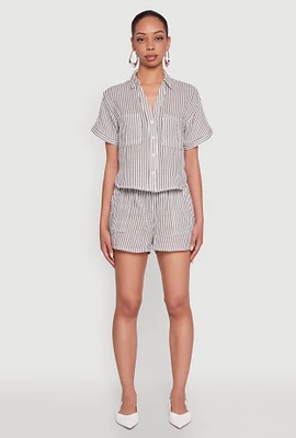 Womens Gauze Knit Striped Shorts, Grey, Size S