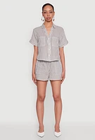Womens Gauze Knit Striped Shorts, Grey, Size S