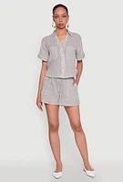 Womens Gauze Knit Striped Shorts, Grey, Size S
