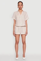 Womens Gauze Knit Striped Shorts, Khaki, Size M