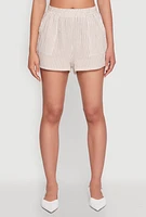 Womens Gauze Knit Striped Shorts, Khaki, Size M