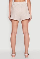 Womens Gauze Knit Striped Shorts, Khaki, Size M