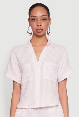 Womens Gauze Knit Striped Shirt, Pink, Size M