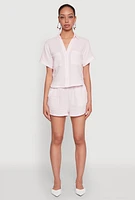 Womens Gauze Knit Striped Shirt, Pink, Size M
