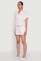 Womens Gauze Knit Striped Shirt, Pink, Size M