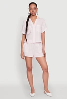 Womens Gauze Knit Striped Shirt, Pink, Size M