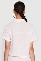 Womens Gauze Knit Striped Shirt, Pink, Size M