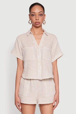 Womens Gauze Knit Striped Shirt,
