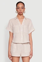 Womens Gauze Knit Striped Shirt,
