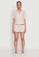 Womens Gauze Knit Striped Shirt,