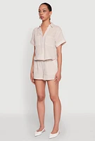 Womens Gauze Knit Striped Shirt, L