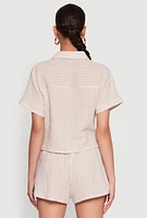 Womens Gauze Knit Striped Shirt,