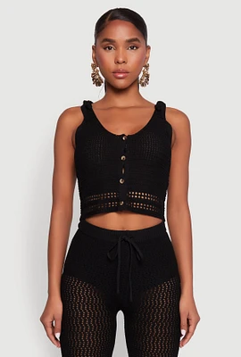 Womens Crochet Tie Sleeve Crop Top, Black, Size L
