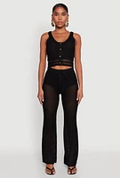 Womens Crochet Tie Sleeve Crop Top, Black, Size L