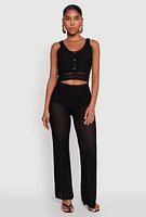Womens Crochet Tie Sleeve Crop Top, Black, Size L
