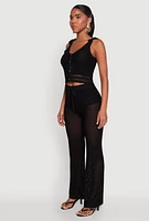 Womens Crochet Tie Sleeve Crop Top, Black, Size L