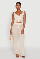 Womens Crochet Tie Sleeve Crop Top, Beige, Size L
