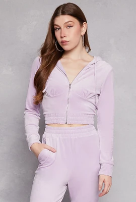 Womens Iris Velour Zip Front Cropped Hoodie,