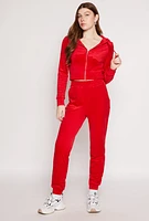 Womens Iris Velour Zip Front Cropped Hoodie, Red,