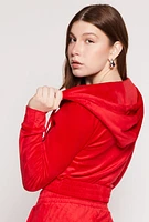 Womens Iris Velour Zip Front Cropped Hoodie, Red,