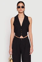 Womens Pinstripe Tie Back Blazer Vest, Black, Size S