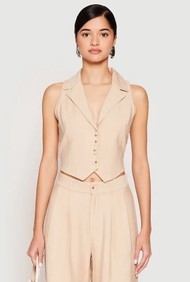 Womens Pinstripe Tie Back Blazer Vest, Beige, Size S