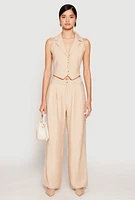 Womens Pinstripe Tie Back Blazer Vest, Beige, Size S