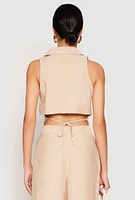 Womens Pinstripe Tie Back Blazer Vest, Beige, Size S