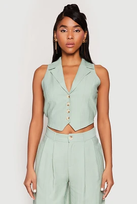 Womens Pinstripe Tie Back Blazer Vest, Green, Size M